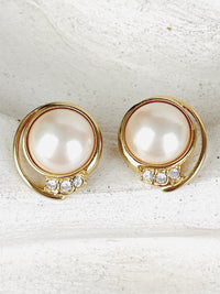 Vintage Faux Pearl & Rhinestone Earrings