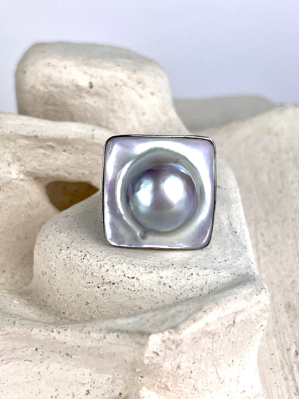 Vintage Sterling Blister Pearl Ring