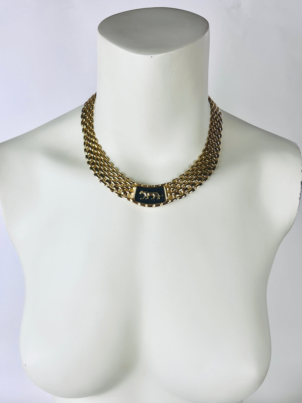 Vintage Gold Tone Panther Link Necklace