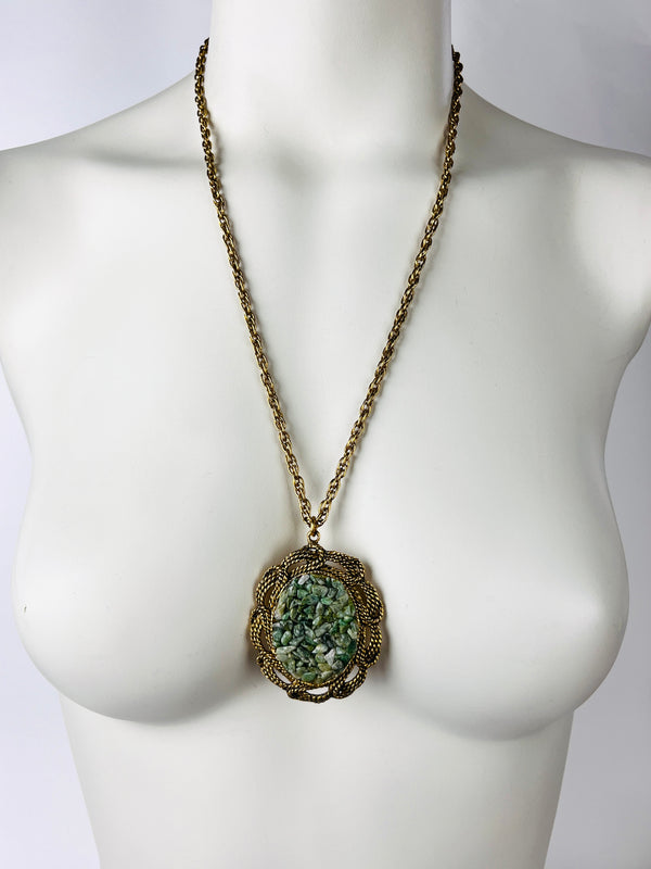 Vintage Jade Chip Pendant Necklace