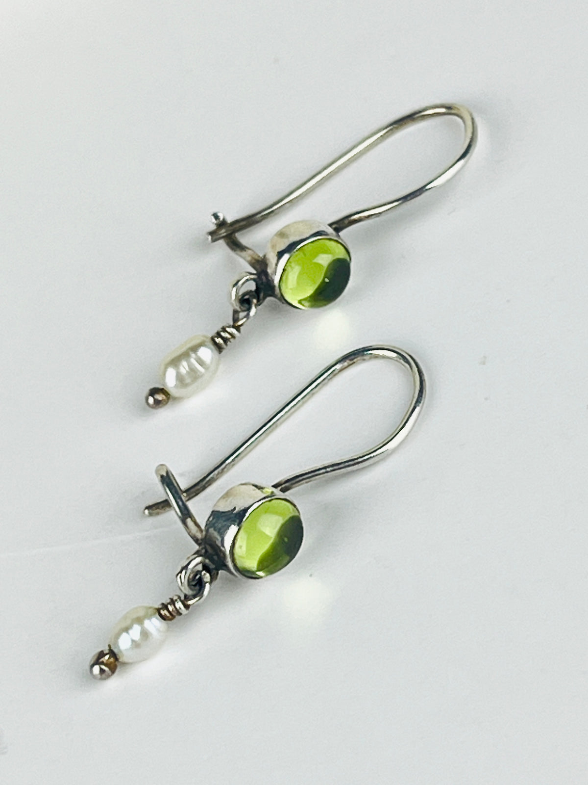Vintage Sterling Peridot & Pearl Earrings