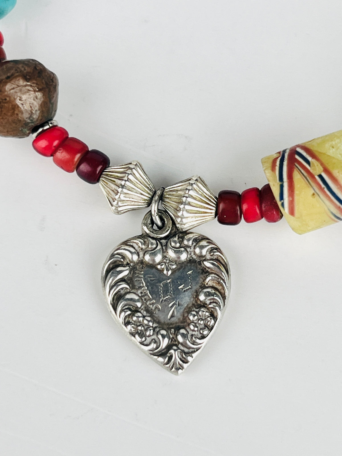 Vintage Buffalo Nickel, Sterling Charms, and Trade Beads Bracelet