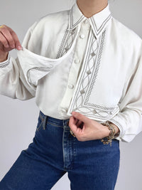 Vintage Silver & White Embroidered Blouse