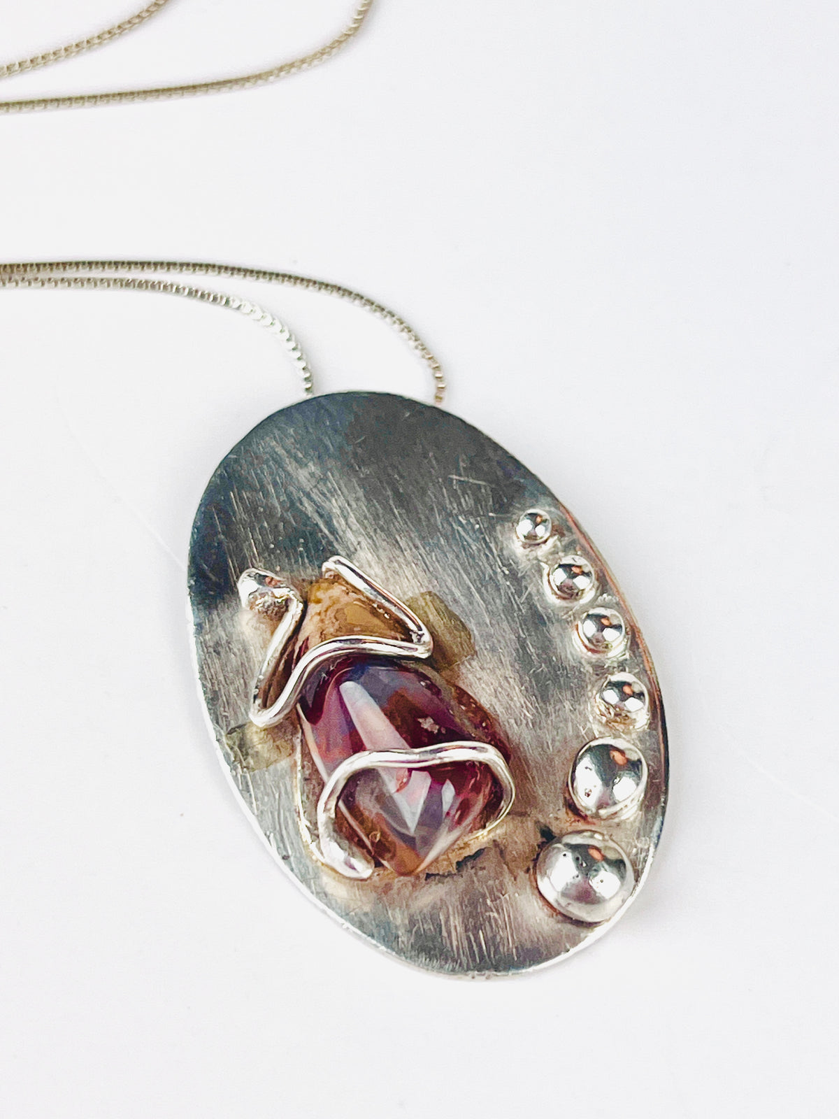 Vintage Handmade Sterling & Agate Modernist Necklace