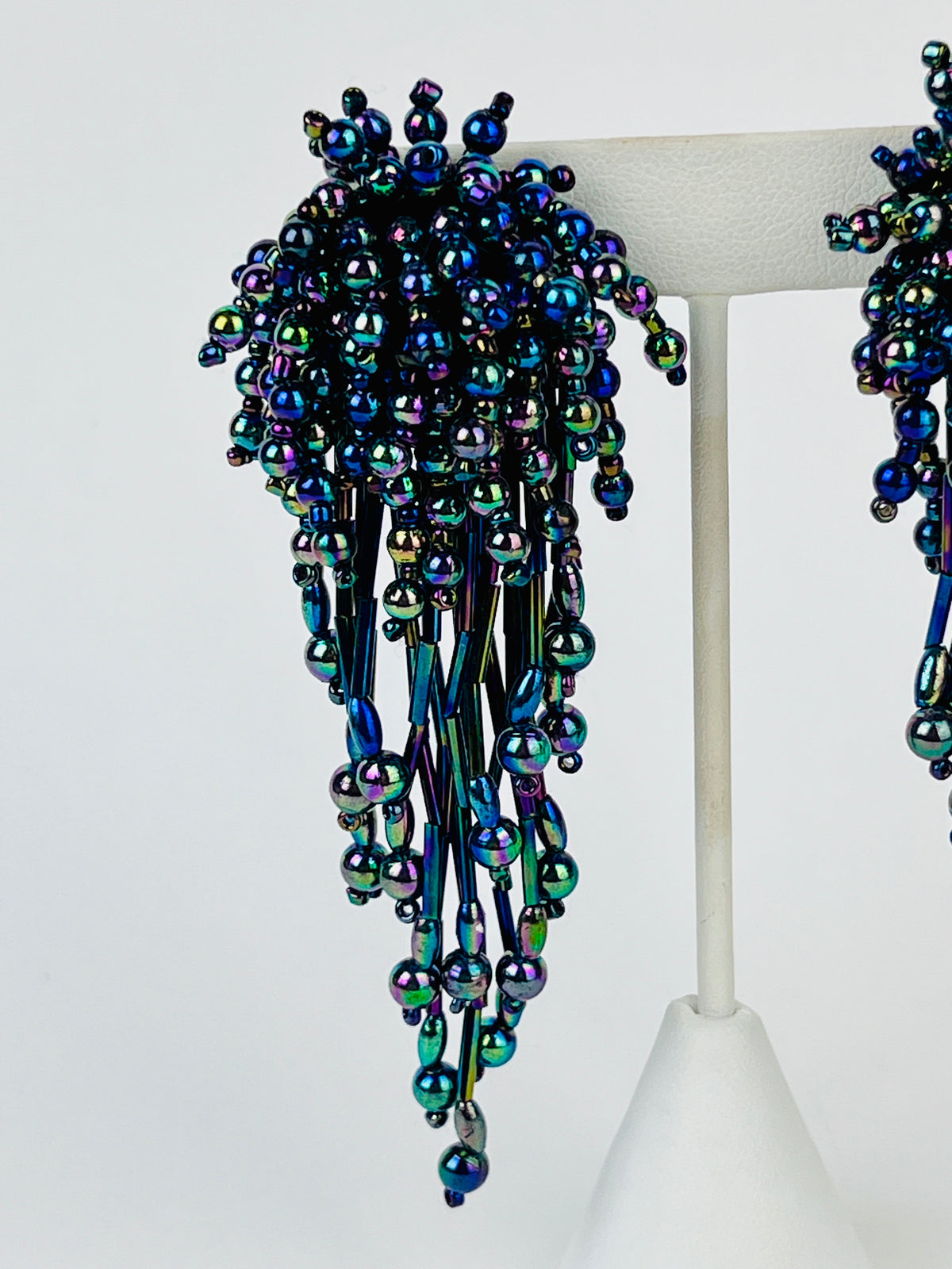 Vintage Black Iridescent Bead Earrings