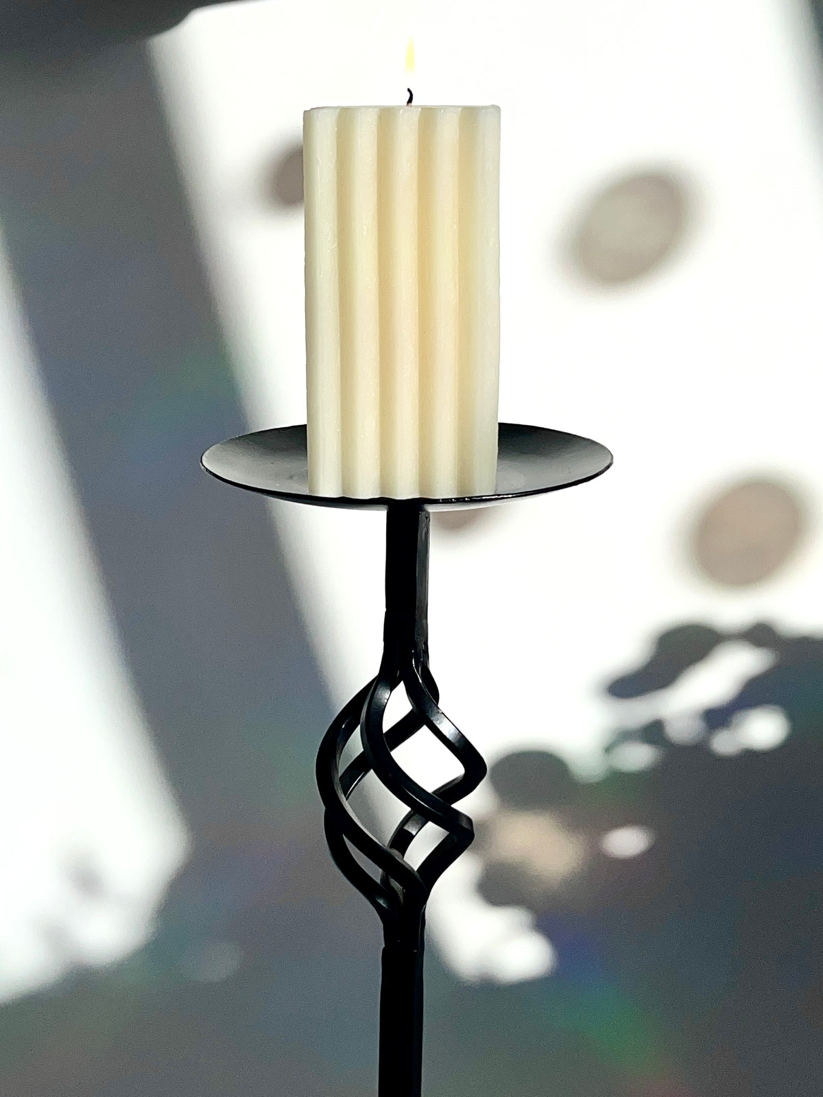 Vintage Wrought Iron Candle Holders & Snuffer, 3pc Set