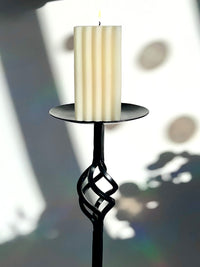 Vintage Wrought Iron Candle Holders & Snuffer, 3pc Set