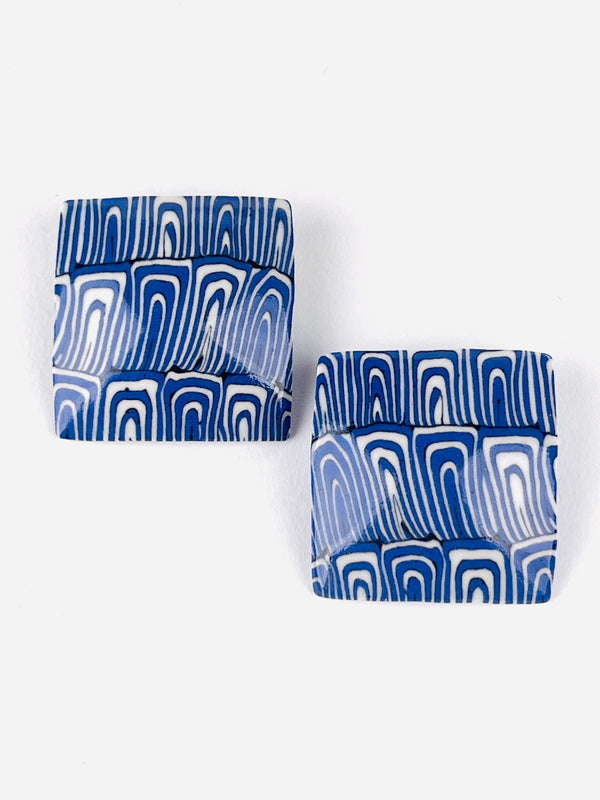 Vintage Nerikomi Porcelain Earrings - Blue & White