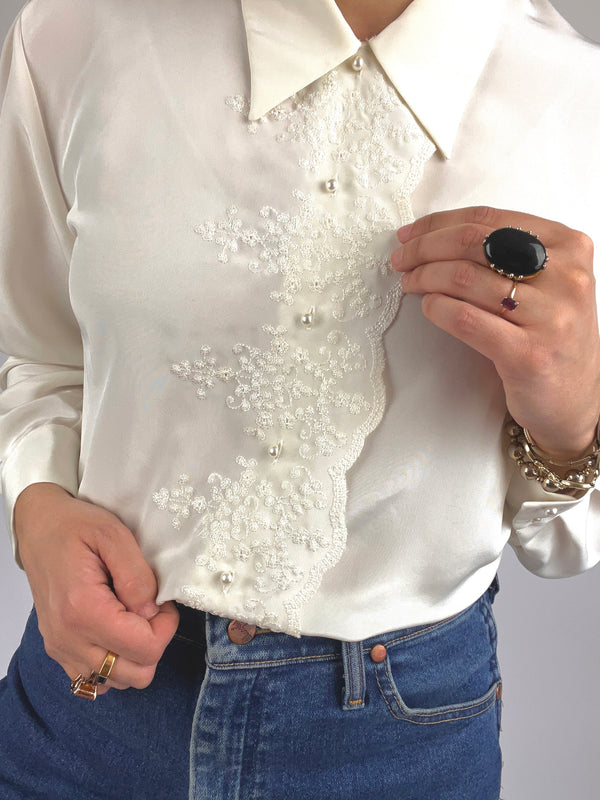 90s Vintage Floral Embroidered Blouse