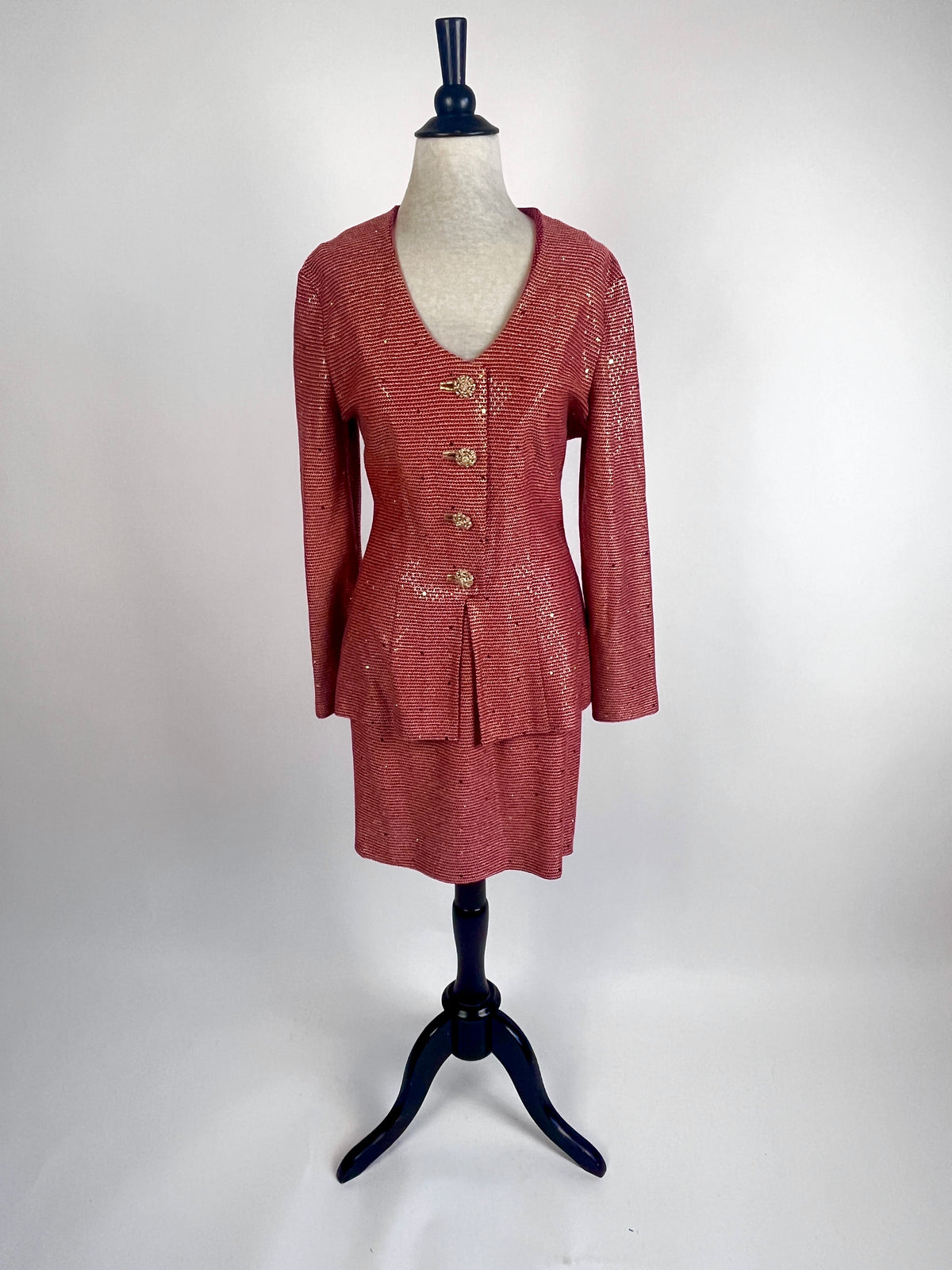 Vintage St. John Couture Red & Gold 2pc Set