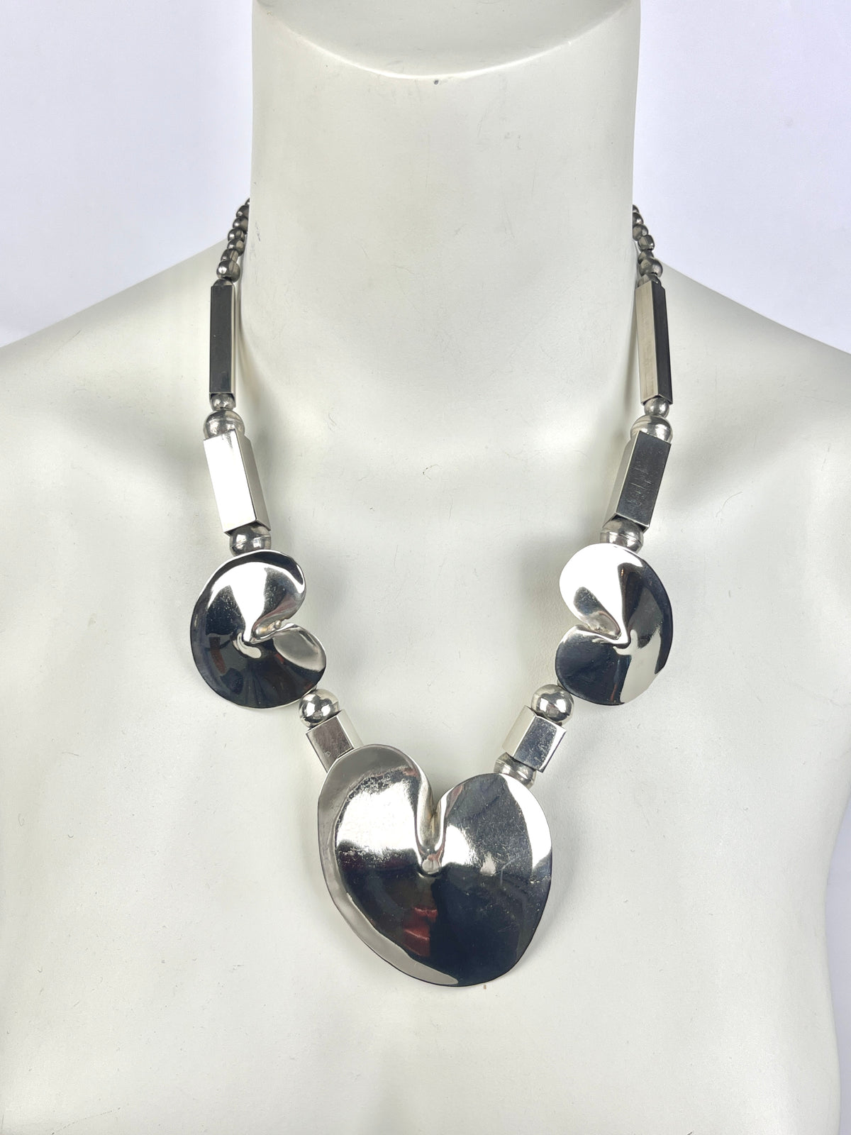 Vintage Modernist Silver Tone Necklace