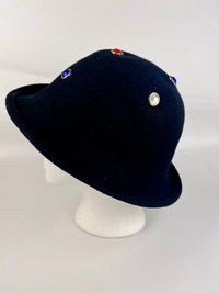 Vintage 90s Black Wool Hat with Faux Gems