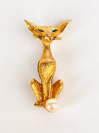 Vintage Mid-Century Cat & Pearl Brooch by Boucher