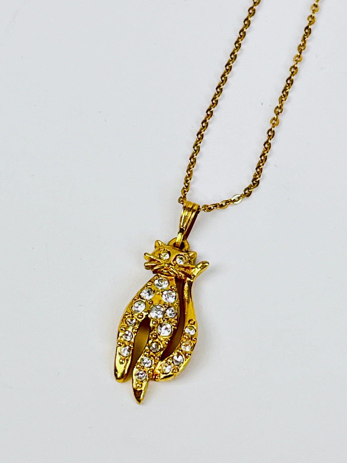 Vintage Rhinestone Cat Necklace