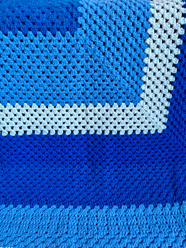Vintage Monochromatic Blue Crochet Blanket