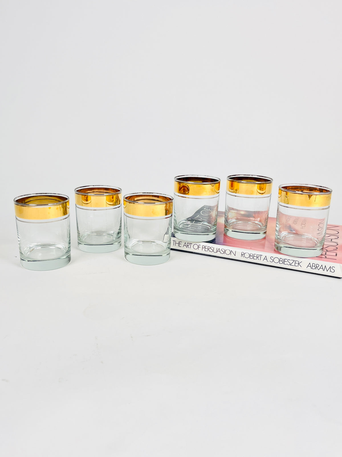 RARE 18k Gold & Platinum Plated Dorothy Thorpe Rocks Glasses, 6pc