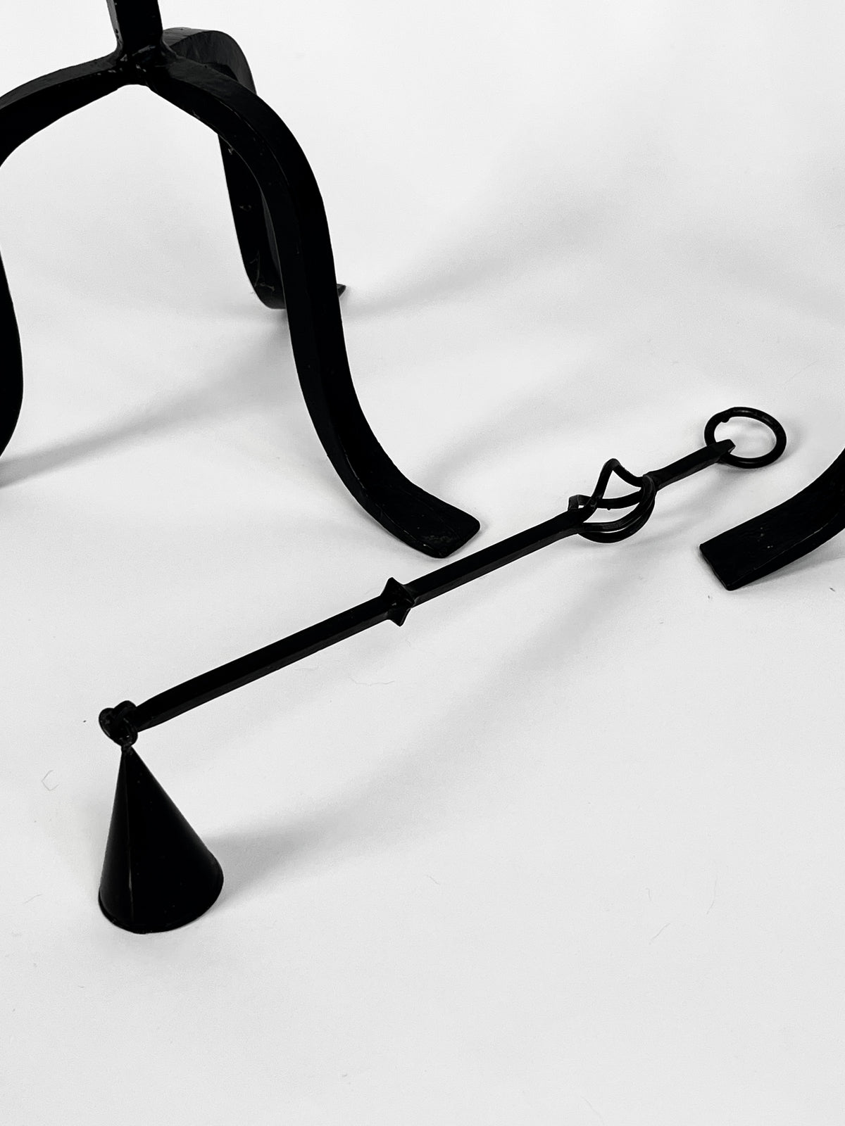 Vintage Wrought Iron Candle Holders & Snuffer, 3pc Set