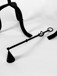 Vintage Wrought Iron Candle Holders & Snuffer, 3pc Set
