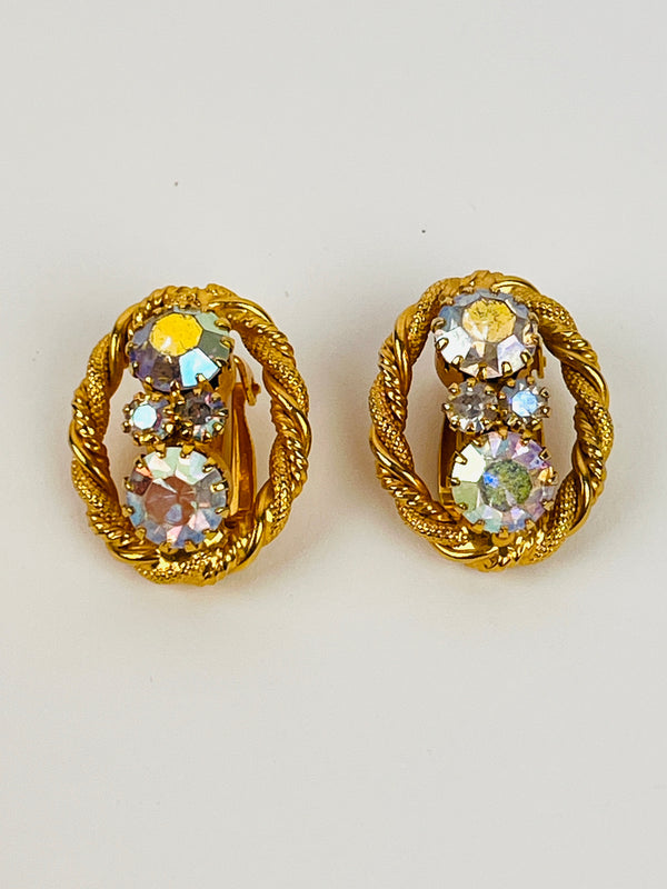 Vintage Aurora Borealis Rhinestone Earrings