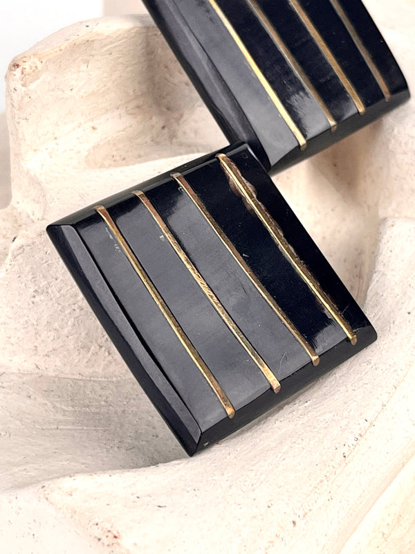 Vintage Horn & Brass Earrings