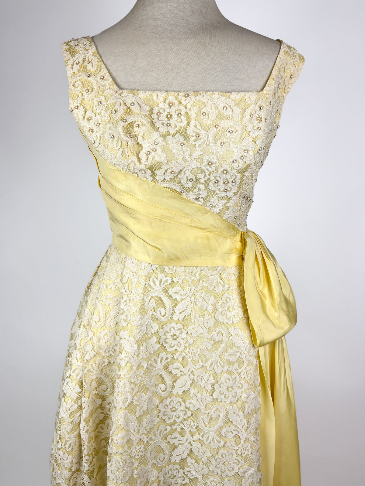 1960s Yellow & White Lace Gown