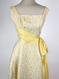 1960s Yellow & White Lace Gown
