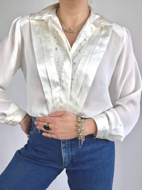 90s Vintage Floral Embroidered Blouse