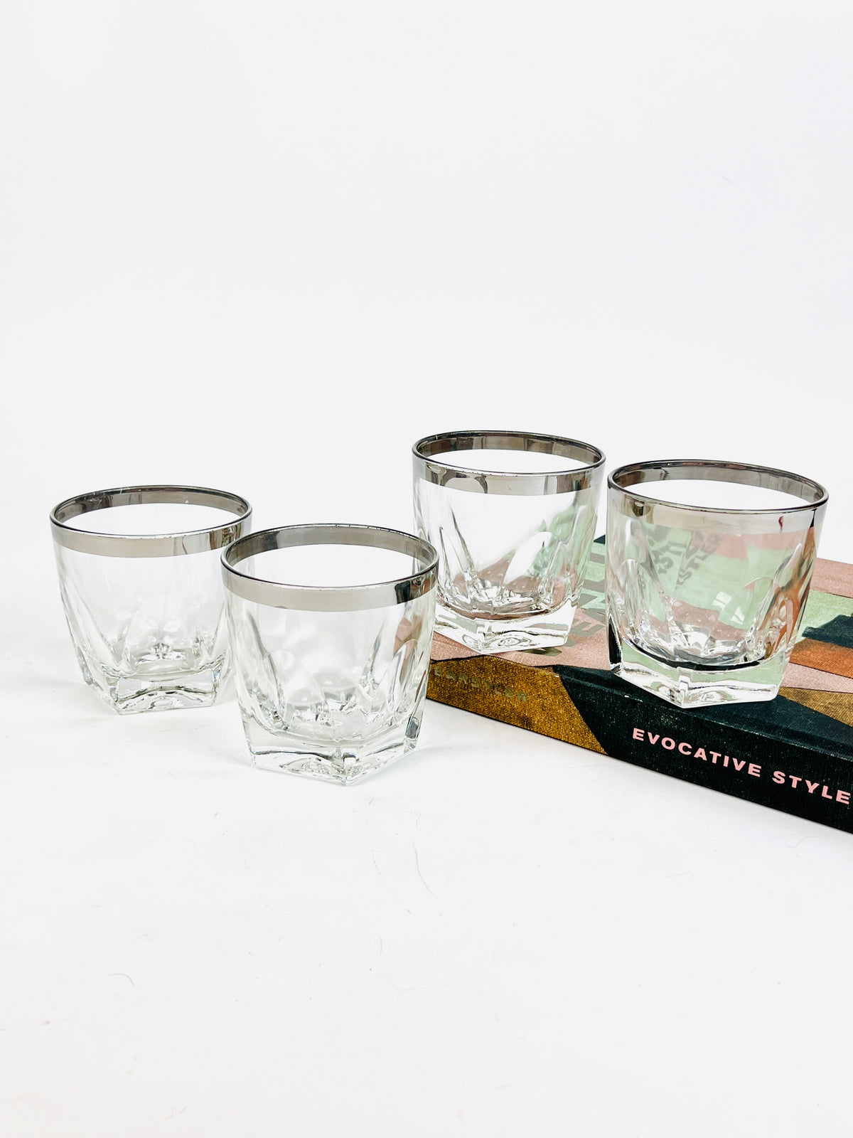 Mid-Century Modern Silver-Banded Rocks Glasses