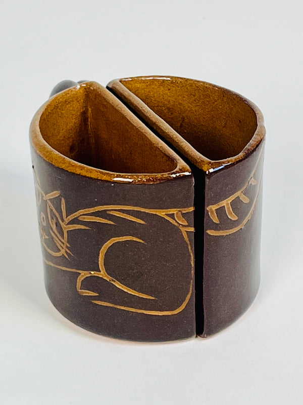 Vintage Ceramic Espresso Cups with Cat Design