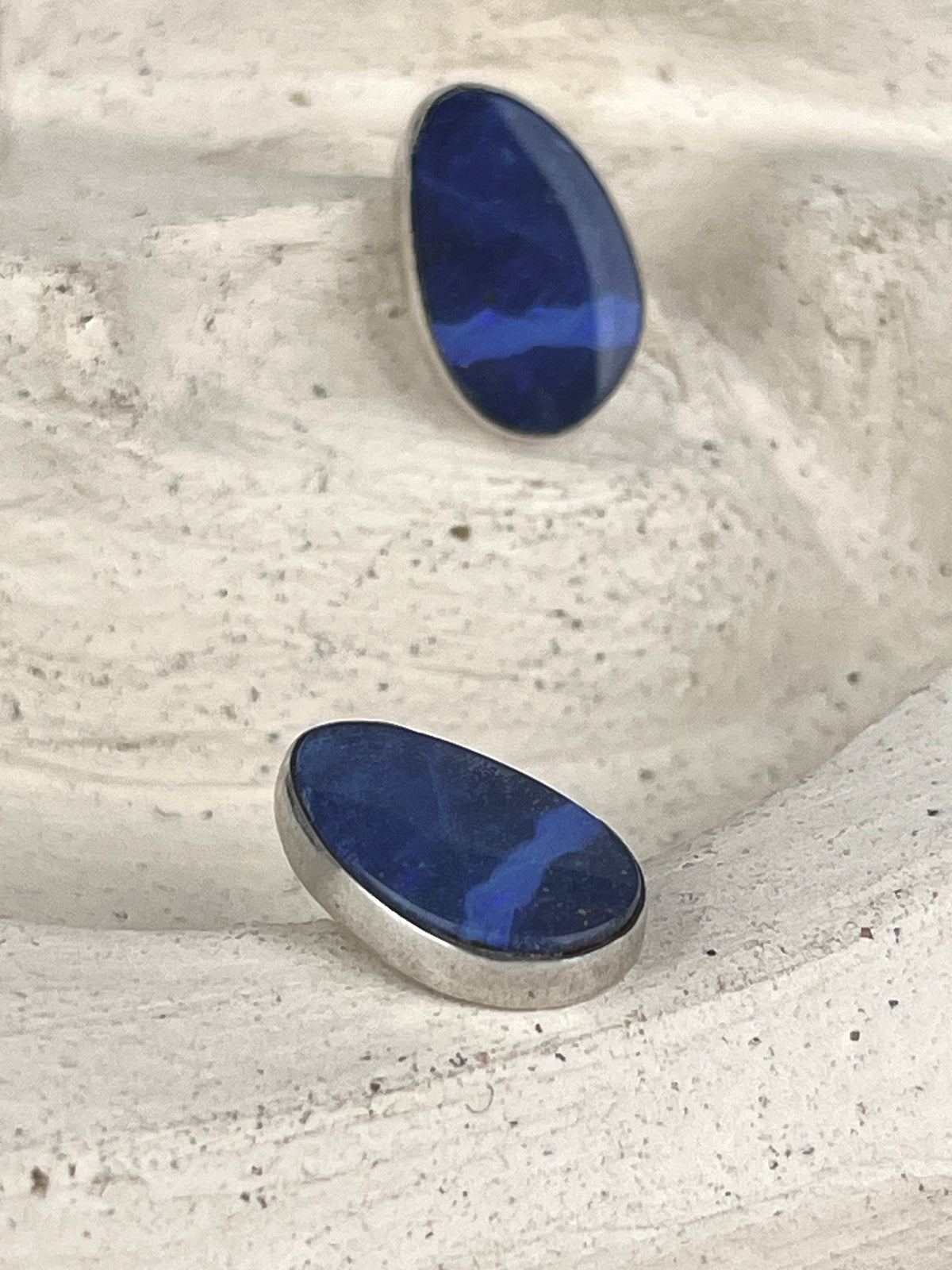 Vintage Native American Blue Stripe Opal Sterling Silver Earrings by Brugh Tsosie