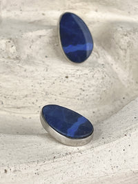 Vintage Native American Blue Stripe Opal Sterling Silver Earrings by Brugh Tsosie