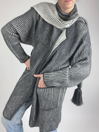 Vintage Gray & White Striped Duster Sweater/Jacket
