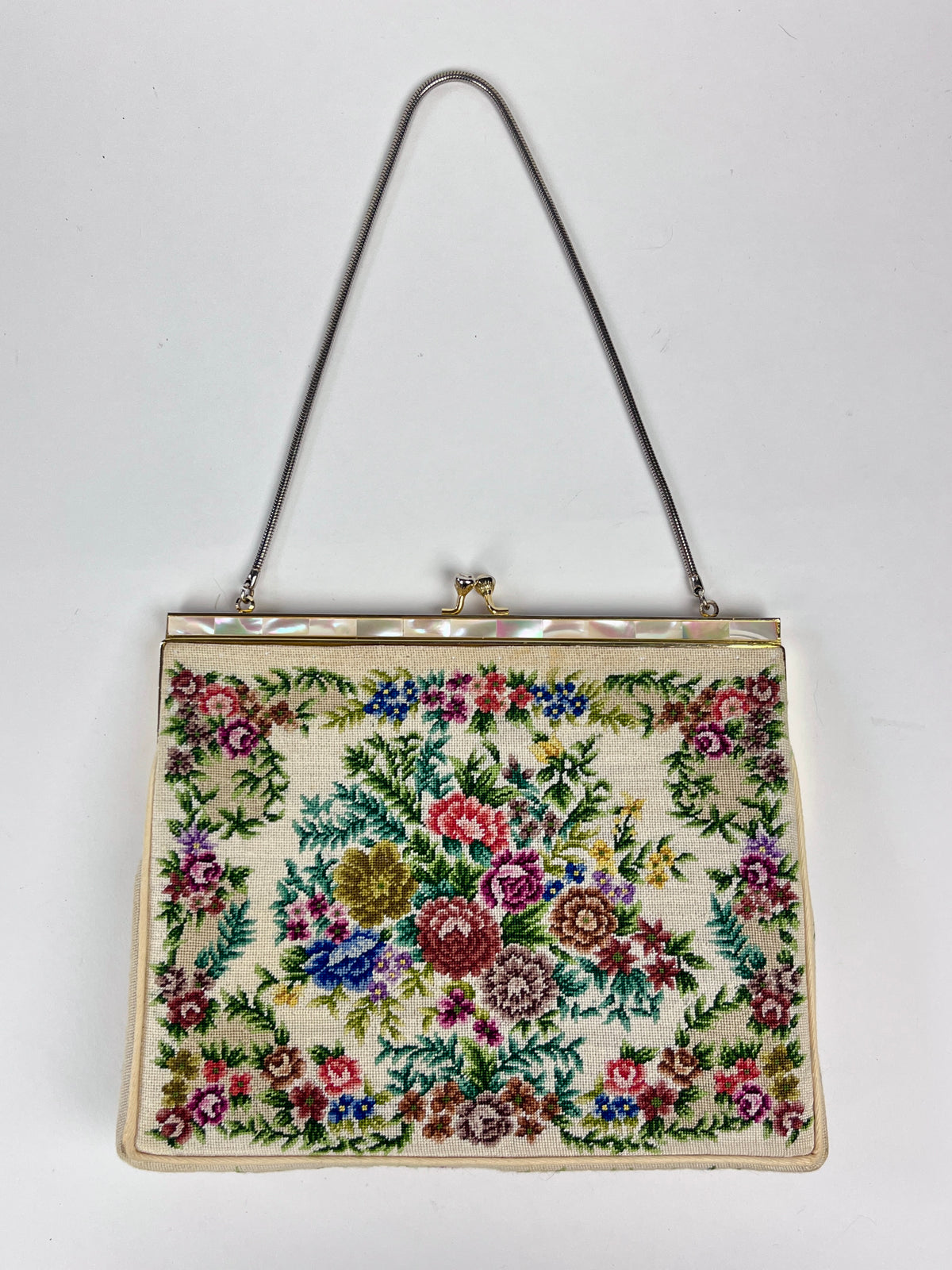 Vintage Petit Point & Mother of Pearl Handbag