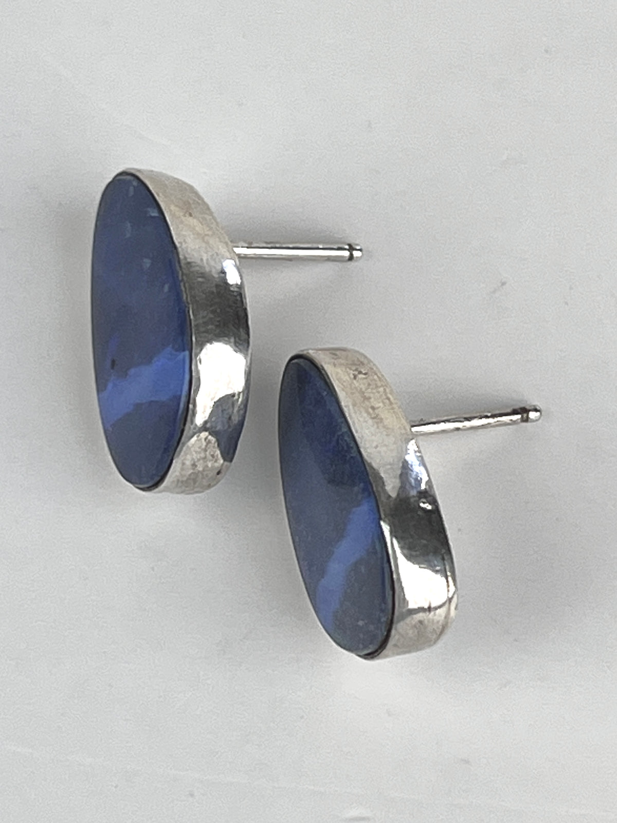 Vintage Native American Blue Stripe Opal Sterling Silver Earrings by Brugh Tsosie