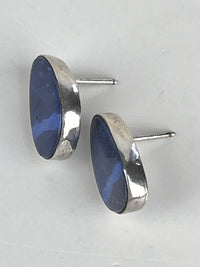 Vintage Native American Blue Stripe Opal Sterling Silver Earrings by Brugh Tsosie