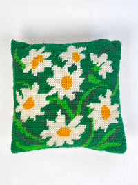 Vintage Needlepoint Daisy Pillow