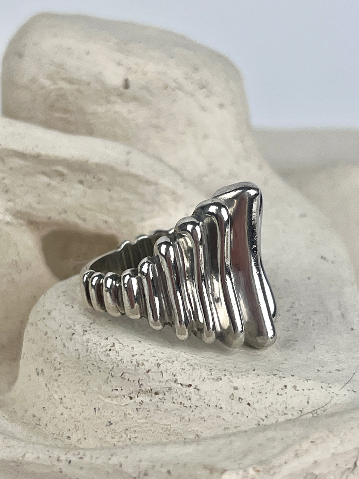 Modernist Ribbed Sterling Ring
