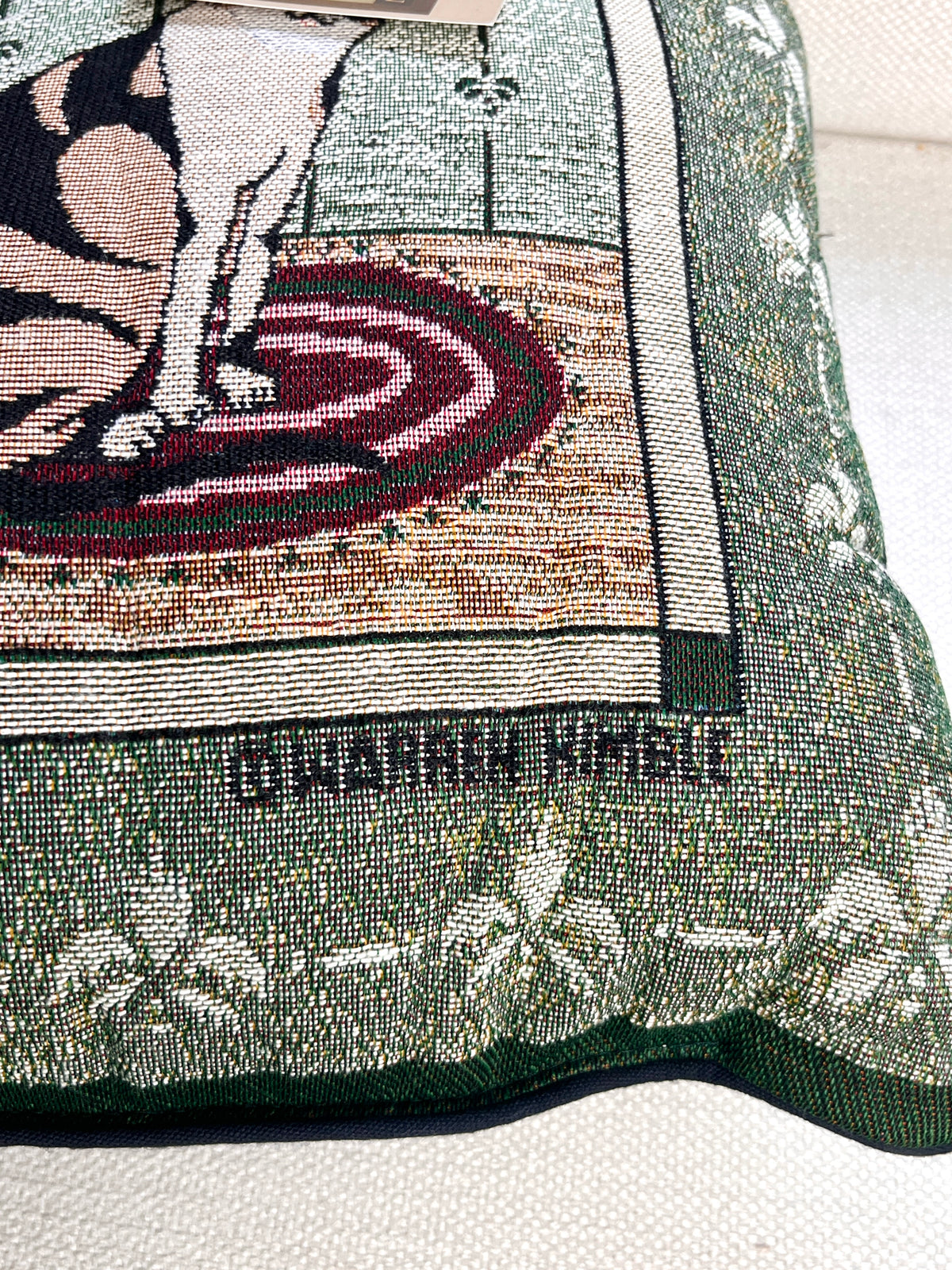 Vintage Cat Needlework Throw Pillow by Warren Kimble