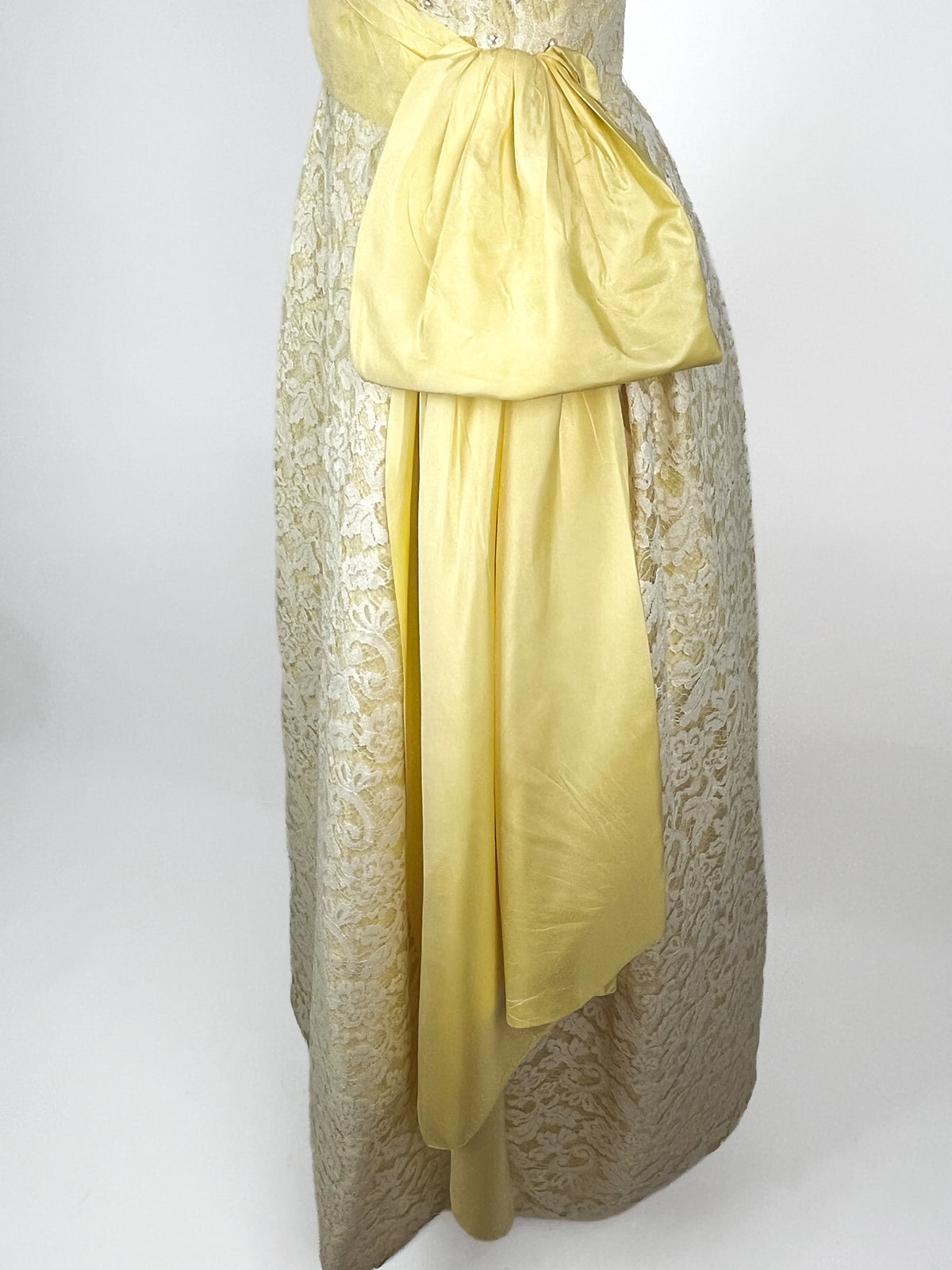 1960s Yellow & White Lace Gown