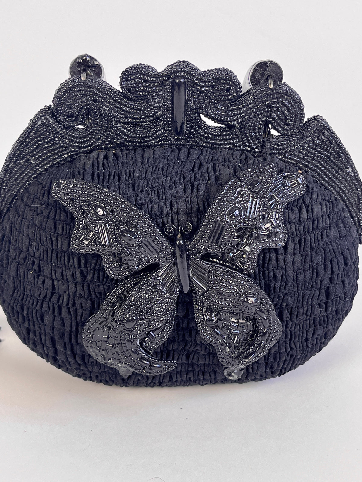 Vintage Black Beaded Butterfly Bag