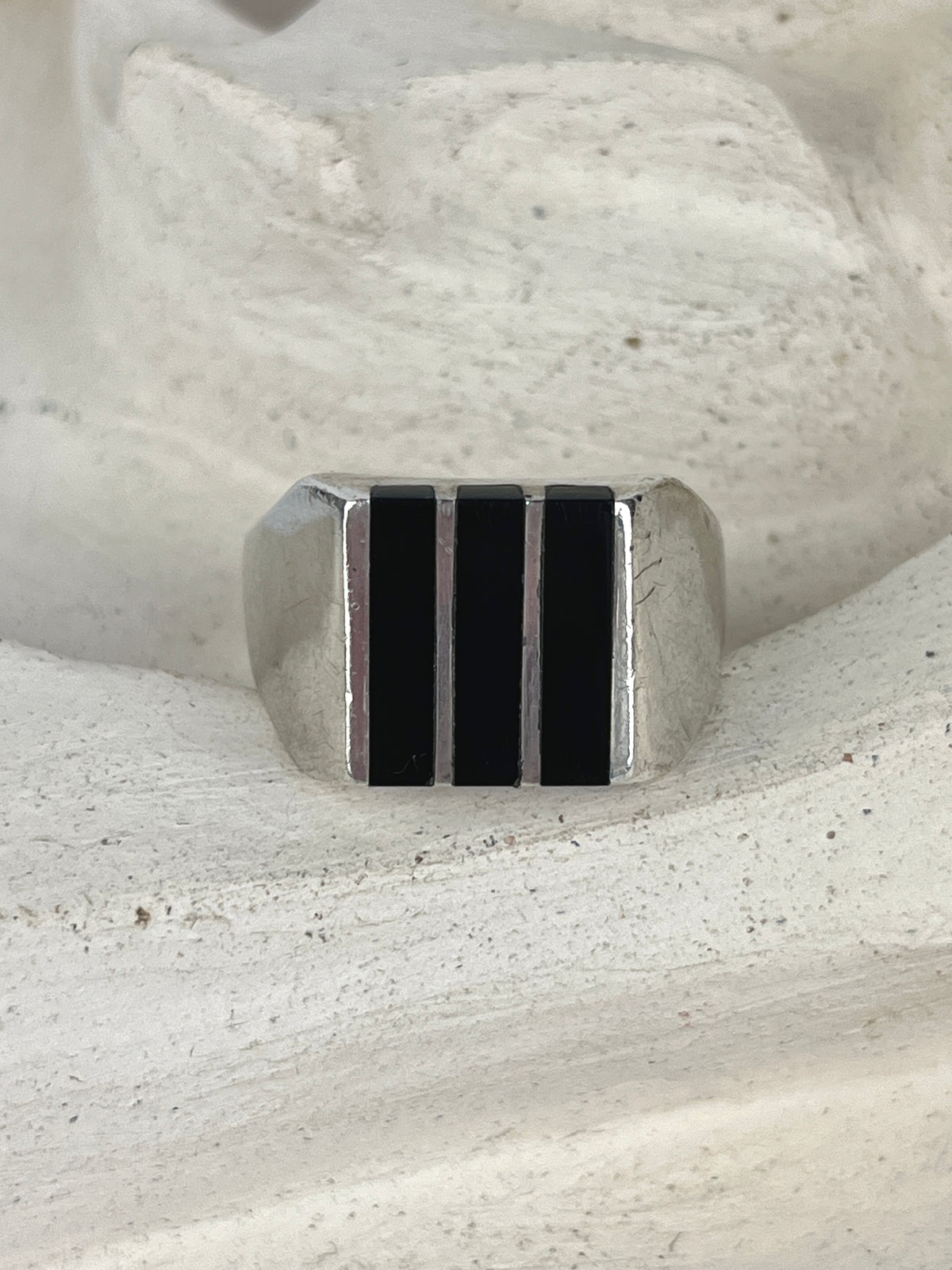 Vintage Sterling & Onyx Inlay Ring