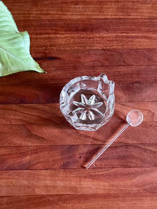 Vintage Glass Salt Server & Spoon