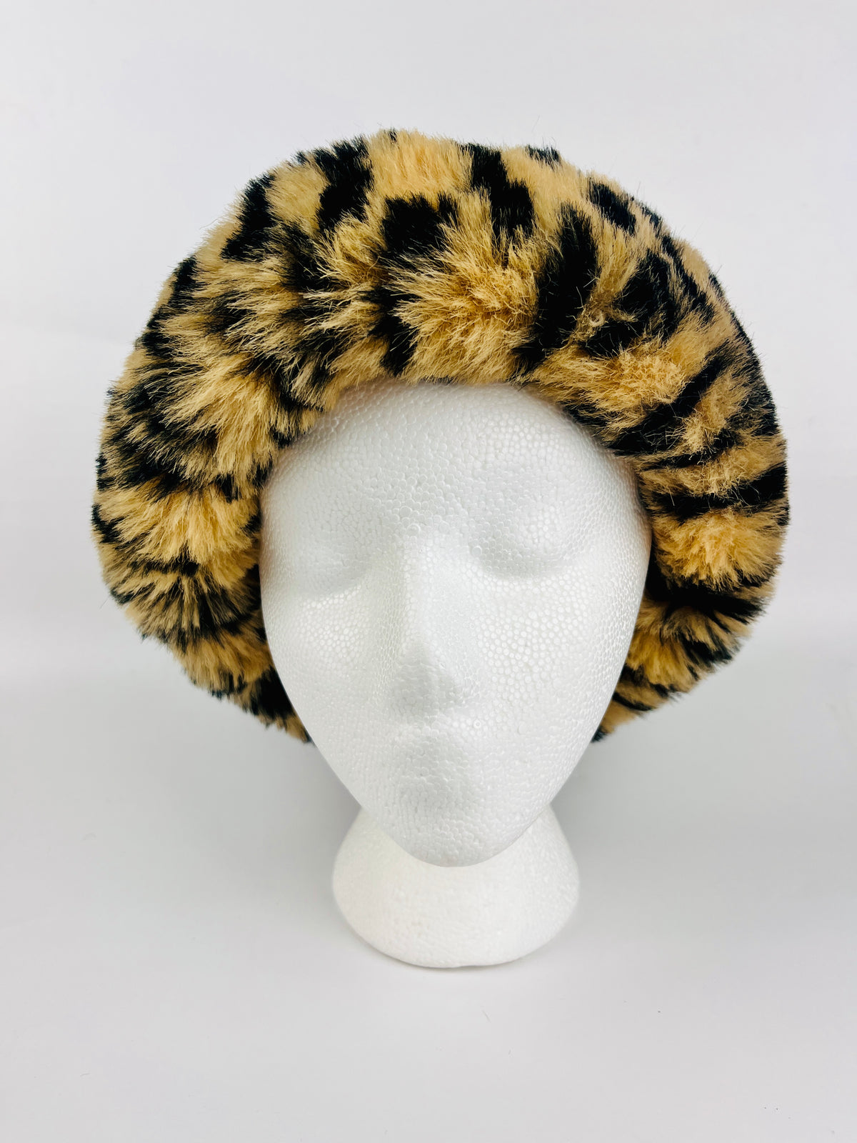 Vintage Black & Leopard Faux Fur Hat