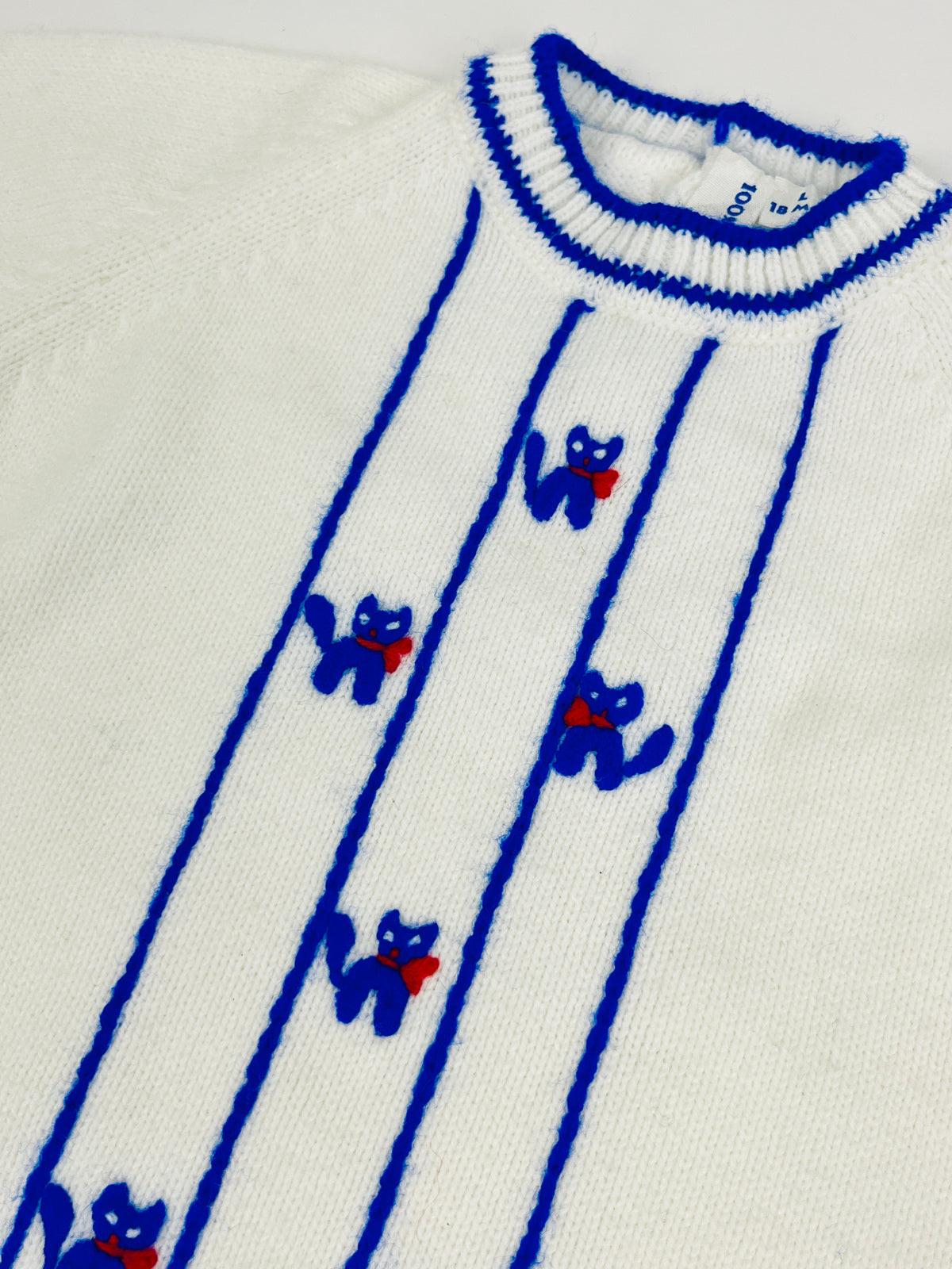 Vintage 1960s Knit Baby Set with Cat Design