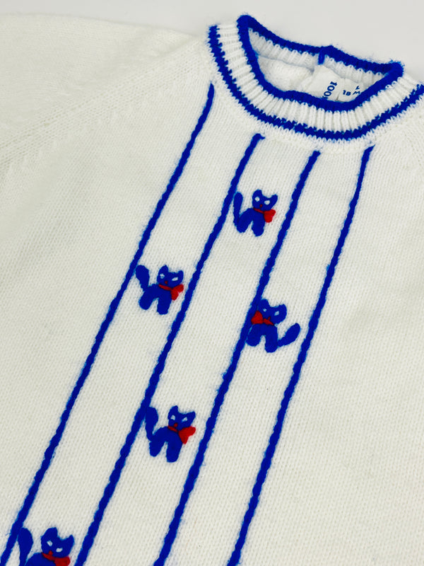 Vintage 1960s Knit Baby Set with Cat Design