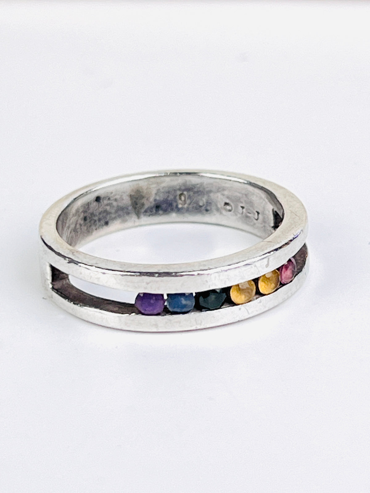 Vintage Sterling Silver Multicolor Sapphire Ring