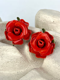 Vintage Red Celluloid Rose Earrings