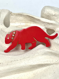Vintage Red Bakelite Panther Brooch