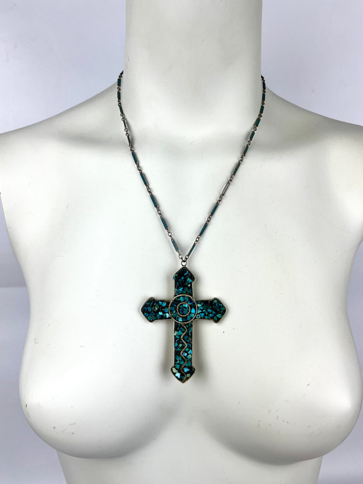 Vintage 1970s Turquoise Cross Necklace