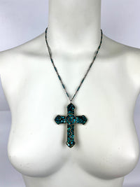Vintage 1970s Turquoise Cross Necklace